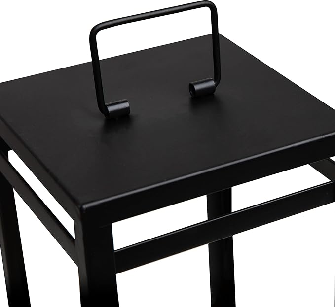 HPC Decor Black Metal Candle Lanterns Set of 2- Lanterns Decorative w/ LED Timer Candles- 15.8'' & 12.6'' Chunky Modern Farmhouse Lantern Decor for Indoor,Outdoor,Fireplace,Porch (No Glass)