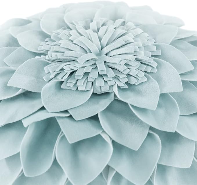 JWH Hand Crafted Flower Throw Pillow Covers Decorative 3D Shaped Cushion Velvet Accent Pillow Case Handmade Pillowcase Bed Bedroom Farmhouse Couch 14 Inch Light Blue