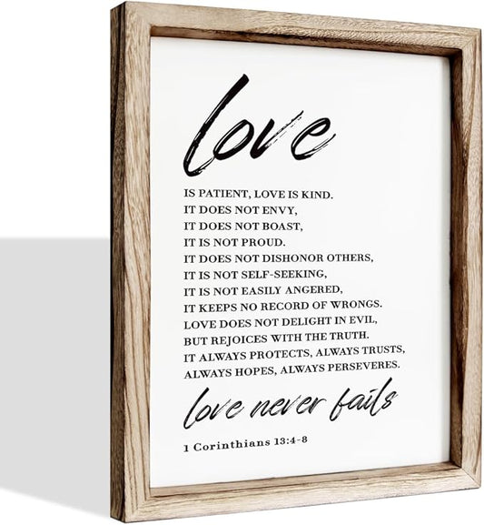 Love Wood Signs, Christian Wooden Wall Sign, Master Bedroom Signs, Inspirational Christian Gift, Home Decor, Framed Wall Plaque Sign 15 * 11.5 inches, Love is the Patient