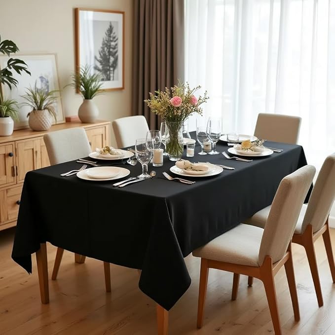 sancua Rectangle Tablecloth - 54 x 120 Inch - Water Resistant Spill Proof Washable Polyester Table Cloth, Decorative Fabric Table Cover for Dining Tables, Buffet Parties and Camping, Black