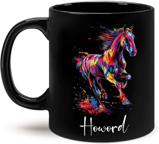 Horse Animal Themed Coffee Mug, Personalized Name Horse Black Cup, Gift For Men Women, Colorful Horse Design Mug, Customized Horse Animal Cup 11oz 15oz, Custom Horse Ceramic Mug