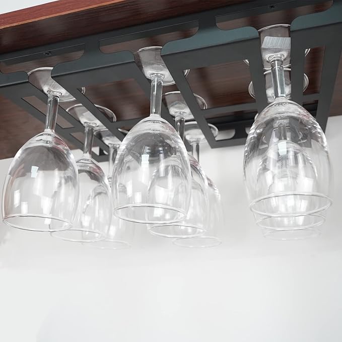 Wine Glass Rack - Under Cabinet Stemware Wine Glass Holder Glasses Storage Hanger Metal Hanging Organizer for Bar Kitchen 3 Rows Black