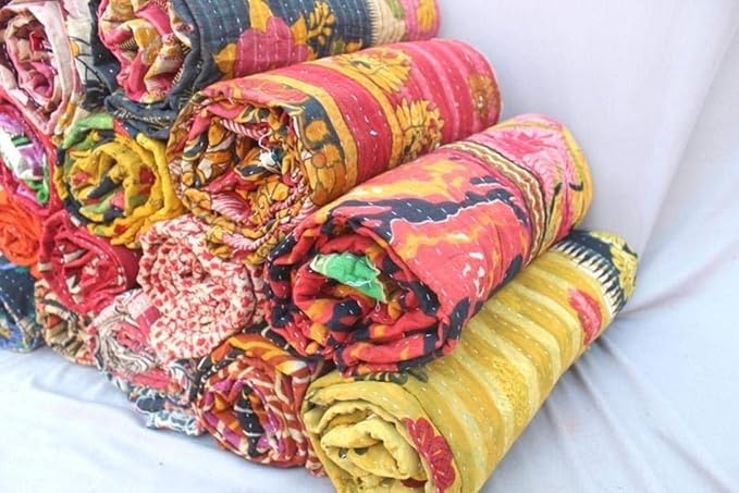 Wholesale Mix lot Tribal Kantha Quilts Reversible Vintage Cotton Bedspread Sari Throw Old Assorted Patches Bed Cover Rally (5)