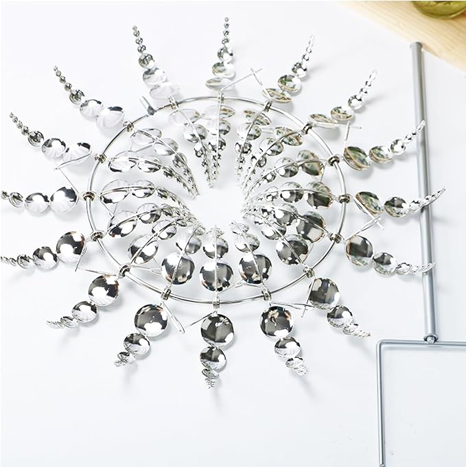 Unique and Magical Metal Windmill, 2Pcs Wind Spinners, 3D Wind Powered Kinetic Sculpture, Stainless Steel Wind Spinners, Wind Mill for Yard and Garden (2PCS-Silver)