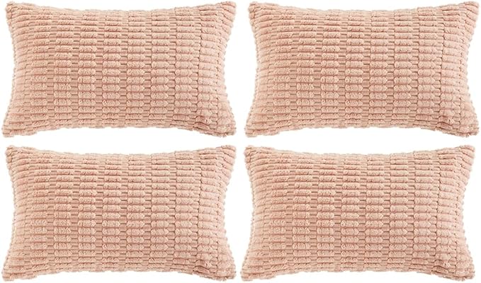 Fancy Homi 4 Packs Boho Pink Decorative Throw Pillow Covers 16x24 Inch for Living Room Couch Bed Sofa, Rustic Modern Farmhouse Home Decor, Soft Plush Corduroy Cute Square Cushion Case 40x60 cm
