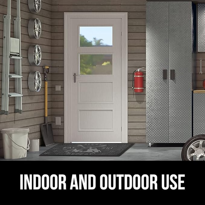 GORILLA GRIP 100% Waterproof All-Season WeatherMax Doormat 35x23, US Designed Natural Rubber, Stain and Fade Resistant, Low Profile Indoor Outdoor Door Mats, Easy Clean Patio Mat, Graphite Skiing