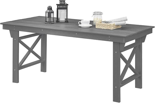 HDPE Outdoor Dining Table, 66.9” Rectangle Patio Dining Table for 6, All-Weather HDPE Outdoor Table with 2.2” Umbrella Hole, HDPE Patio Furniture for Deck, Backyard, Garden, Pool, Smoke Gray