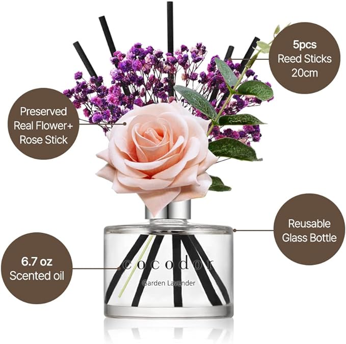 Cocod'or COCODOR Rose Flower Reed Diffuser/Black Cherry/6.7oz(200ml)/1 Pack/Reed Diffuser, Reed Diffuser Set, Oil Diffuser & Reed Diffuser Sticks, Home Decor & Office Decor, Fragrance and Gifts