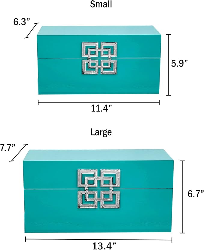 Galt International Large & Small Decorative Storage Box w/Hinged Lid - Classic Design Wood Decor Boxes with Geometric Opening Clasp - Storage for Bedroom and Home - Set of 2 (Blue)