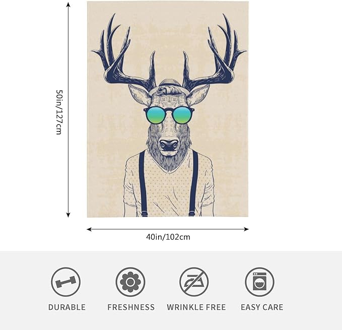 HGOD DESIGNS Deer Throw Blanket Deer Dressed up Like Cool Hipster Blanket Super Soft Flannel Throw Blanket Lightweight Plush Fuzzy Bed Blanket for Bedding Sofa and Travel 40"X50"