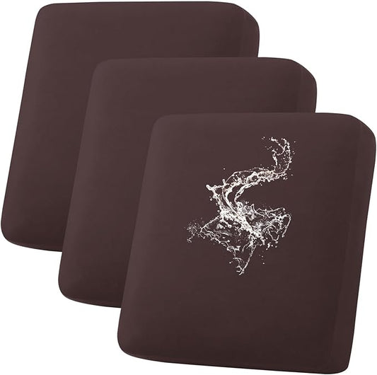 hyha Waterproof Couch Cushion Covers, Stretch Sofa Couch Seat Slipcover for Dog Washable, Non-Slip Waterproof Outdoor Cushion Covers for Patio Furniture Replacement (3 Pieces, Chocolate)