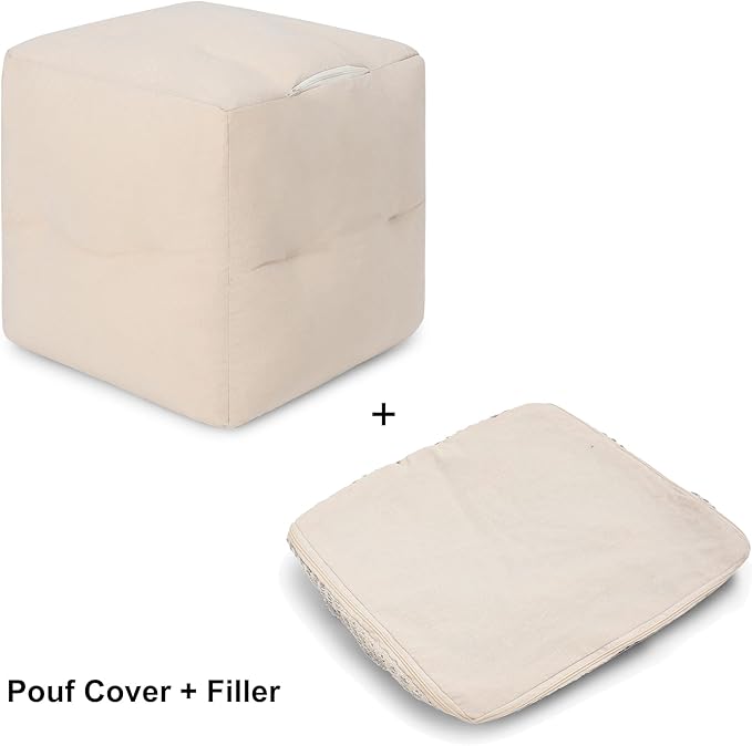 REDEARTH · Tufted Pouf Ottoman with Filler Textured Storage Cube Bean Bag Pouffe Footrest for Living Room, Bedroom, Nursery, Kidsroom; 100% Cotton (17.5"X17.5"X17.5", Solitaire Lozenge Kiwi)