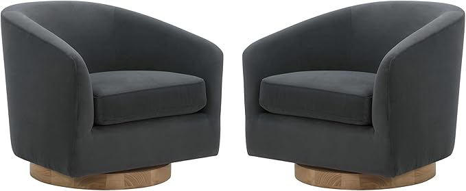 CHITA Swivel Accent Chair, FSC Certified Upholstered Velvet Barrel Chair for Living Room Set of 2, Fully Assembled, Grey