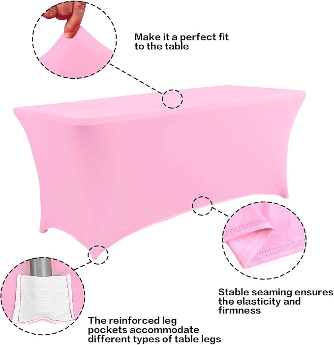 IVAPUPU 8FT Table Cloth for Rectangular Fitted Events Stretch Pink Table Covers Washable Cover Spandex Tablecloth Protector for Party, Wedding, Cocktail, Banquet, Festival