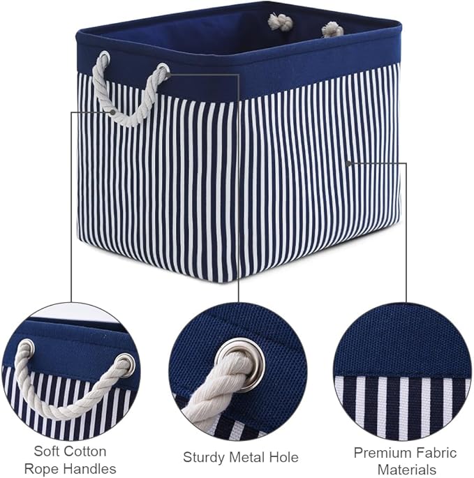 TcaFmac Organization and Storage Basket for Shelves - Large 2 Pack 16x12x12 inch Fabric Storage Cubes, Collapsible Storage Bins for Gift Closet Cloth Toy Books Kids (Navy Patchwork)