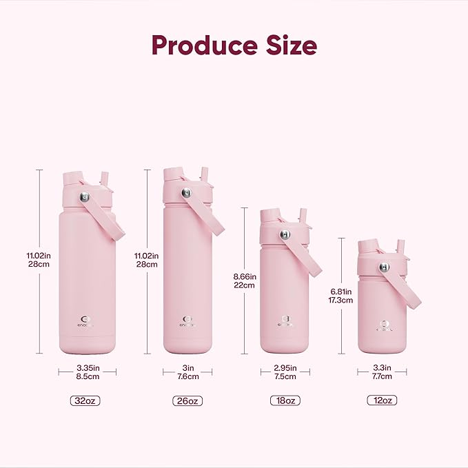 Insulated Water Bottle with Straw Stainless Steel Water Bottle, Leak-Proof, BPA-Free, Double Wall Vacuum Keeps Cold for 24 Hours for Sports, Travel, School (32 oz, Cotton Candy)
