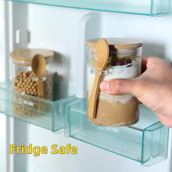 6 Pack Glass Jars with Bamboo Lids and Spoons for Loose Leaf Tea Storage, 17 OZ Glass Overnight Oat Container with Lid and Scoop, Glass Canister Set as Tea Container for Loose Leaf Tea Holder