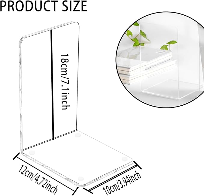 Lulonpon 6 Pieces Book Ends, Bookend, Books Ends for Shelves, Books Ends for Heavy Books, Clear Bookends, Acrylic Bookends for School, Library,Desktop Organizer and Book Shelves