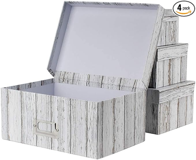 Briful Photo Boxes Storage, Storage Boxes with Lids 4 in 1 Set Water-Proof Storage Box Sets with Handles Decorative Multiple Size Storage Bins with Lids for Clothes/Shoes/Office/Cosmetic/Books