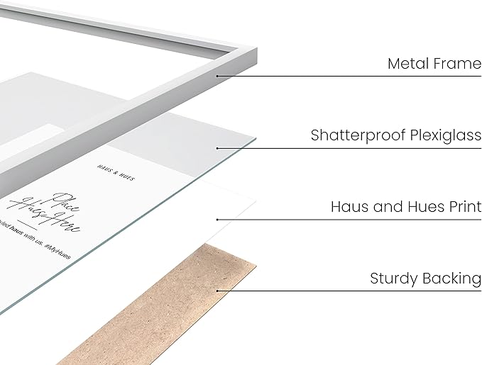 HAUS AND HUES 20x30 White Metal Picture Frames - Features Premium Aluminum, Vertical & Horizontal Hang, Shatterproof Plexiglass - Perfect for Home, Room, Office (20x30 in, White, Set of 3)