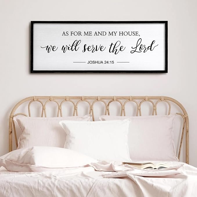 As for Me and My House We Will Serve the Lord Wall Decor - 40" x 15" Large Rustic Family Living Room Wood Framed Home Sign Joshua 24 15 Christian Bible Verse Plaque Hanging Wall Art(Black)