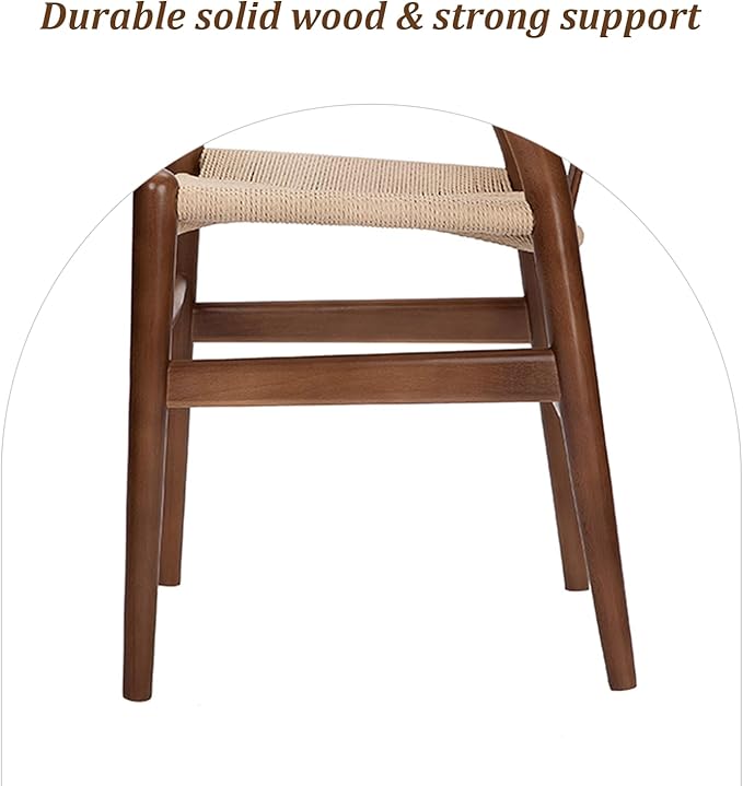 Wishbone Chair Natural Solid Wood Dining Chair/Hans Vegner Y Chair Rattan and Wood Accent Armrest Chairs Set of 1 (Ash Wood - Walnut)