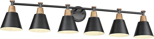 FEMILA Black 6 Light Bathroom Vanity Light, Vintage Bathroom Light Fixtures Over Mirror, E26 Base, 4FG59B-6W BK