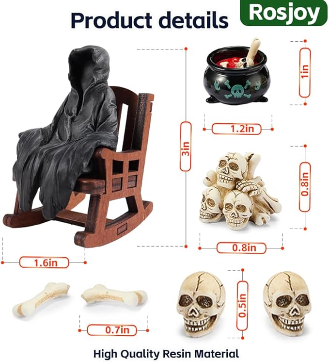 Halloween Fun Miniature Grim Reaper Figurine,Gothic Horror Resin Grim Reaper Decor,for Bookshelf Decor,Desk Trinkets,Collectible,Party Gifts