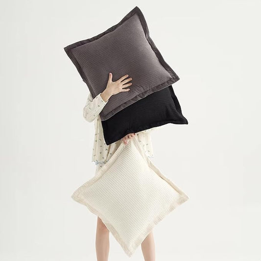 Pack of 3 Decorative Neutral Throw Pillow Covers 22x22inch, Soft Striped Corduroy Boho Vintage Square Pillow Covers for Sofa Couch Girls' Bedroom Dorm Chic Lounge(Classic Black, White & Grey)