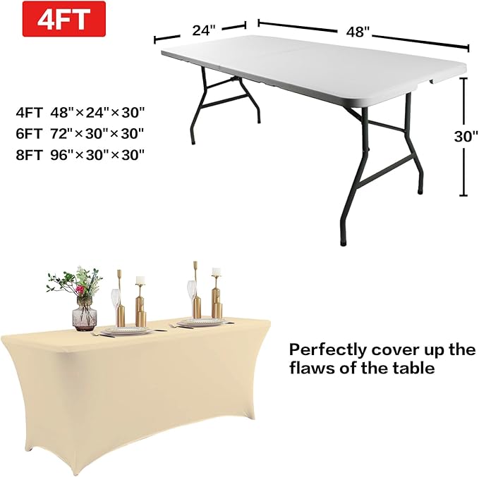 IVAPUPU 2 Pack 8FT Table Cloth for Rectangular Fitted Events Stretch Champagne Table Covers Washable Cover Spandex Tablecloth Protector for Party, Wedding, Cocktail, Banquet, Festival