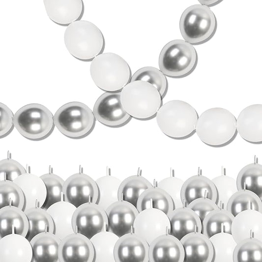 White and Silver Linking Balloons, 100PCS 6 Inch Small Metal Silver Quick Link Balloons for Making Balloon Wall Heart Arch Tails Balloon for Wedding Birthday Baby Shower Graduation Party Decorations