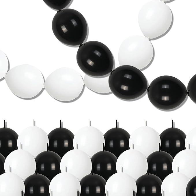 Black and White Quick Link Balloons, 100PCS Latex Linking Balloons for Making Balloon Wall Balloon Arch Balloon Chains and Wedding Birthday Baby Shower Engagement Graduation Party Decorations (10inch)