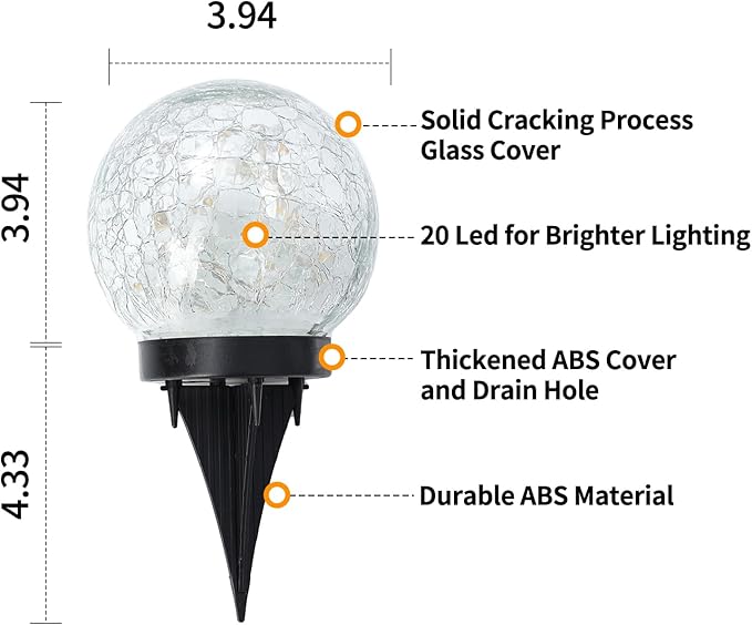 Solar Globe Lights Outdoor Waterproof-Solar Balls for Garden-Cracked Glass Ball Outdoor-Solar Orbs for Outside-Outdoor Decorations for Patio and Yard Lawn Backyard Decor