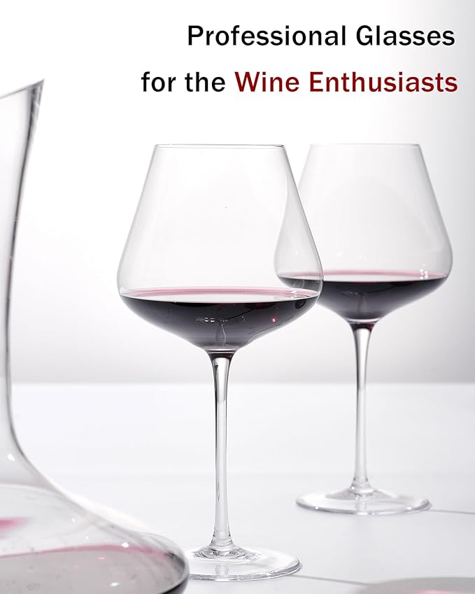 JBHO Hand Blown Italian Style Crystal Burgundy Wine Glasses - Lead-Free Premium Crystal Clear Glass - Set of 2-21 Ounce - Gift-Box for any Occasion