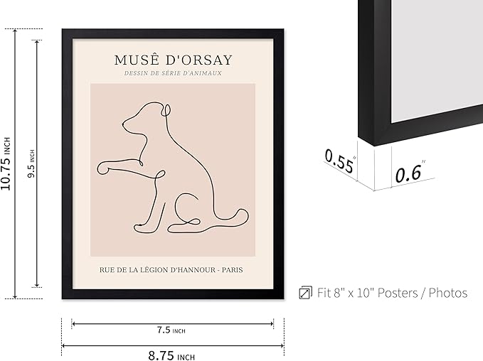 Poster Master Vintage Poster - Retro One Line Dog Drawing Print - Dog Art - Minimal Gift for Men, Women, Animal Lover - Abstract Wall Decor for Home, Office, Bedroom, 8x10 Black Framed