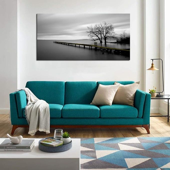 DZL Art S74962 Canvas Prints Modern Minimalist Black and White Lake Trees Landscape Wall Art Painting for Living Room Bedroom Decor Office Wall Decor Home Decoration