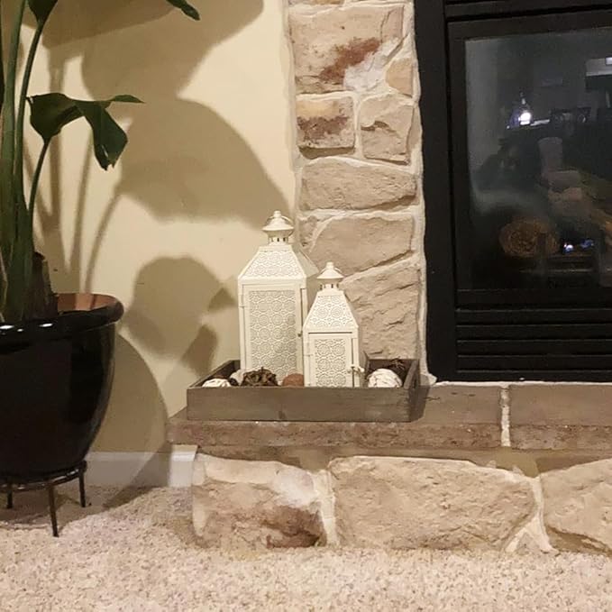 NEEDOMO 2Pack Outdoor Lantern, 16" Large White Candle Lanterns Decorative Indoor, Metal Frame with Glass, Vintage Farmhouse Lantern Decor for Front Porch, Garden, Patio, Pathway, Balcony,Yard