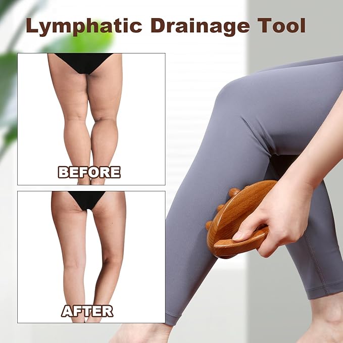 Wood Therapy Fascia Release Massage Tools, Manual Trigger Point Lymphatic Drainage Cellulite Massager, Wooden Massage Brush Gua Sha Body Sculpting Tool, Pain Relief and Body Shaping