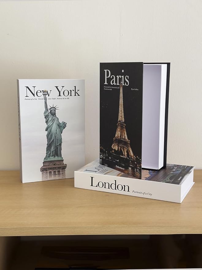 Decorative Storage Book Box – Hidden Storage for Remote Controls, Keys, and Small Items – Elegant Home Decor for Living Room, Bedroom, Coffee Table – Modern Style Faux Book Organizer (New york)