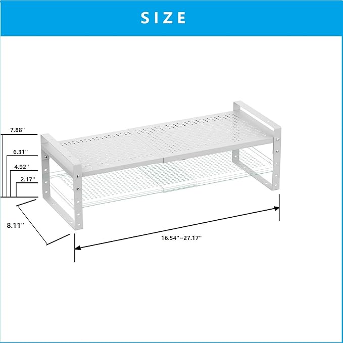 Expandable,Adjustable & Stackable Spice Rack, Cabinet Kitchen Countertop Shelf Organizer,Metal Pantry Storage Shelves - Space-Saving Storage Solution(1Pack/White/Medium)