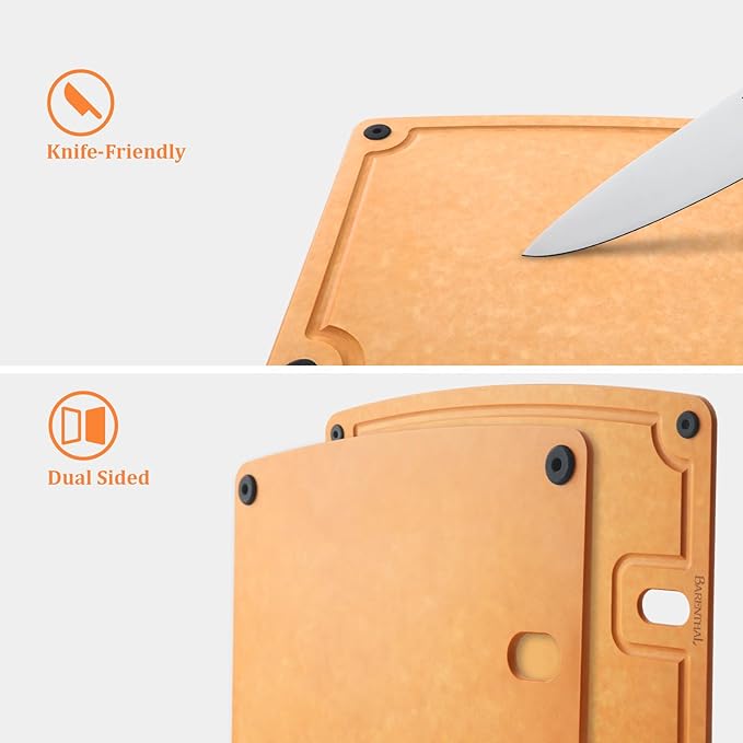 Cutting Boards for Kitchen Dishwasher Safe Eco-Friendly Composite Cutting Board Set of 2, Reversible Chopping Board with Handles & Juice Grooves, Small & Large Cutting Board for Countertop