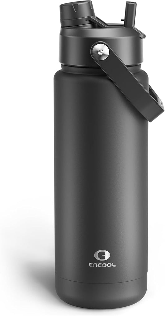 Insulated Water Bottle with Straw Stainless Steel Water Bottle, Leak-Proof, BPA-Free, Double Wall Vacuum Keeps Cold for 24 Hours for Sports, Travel, School (32 oz, Black Night)