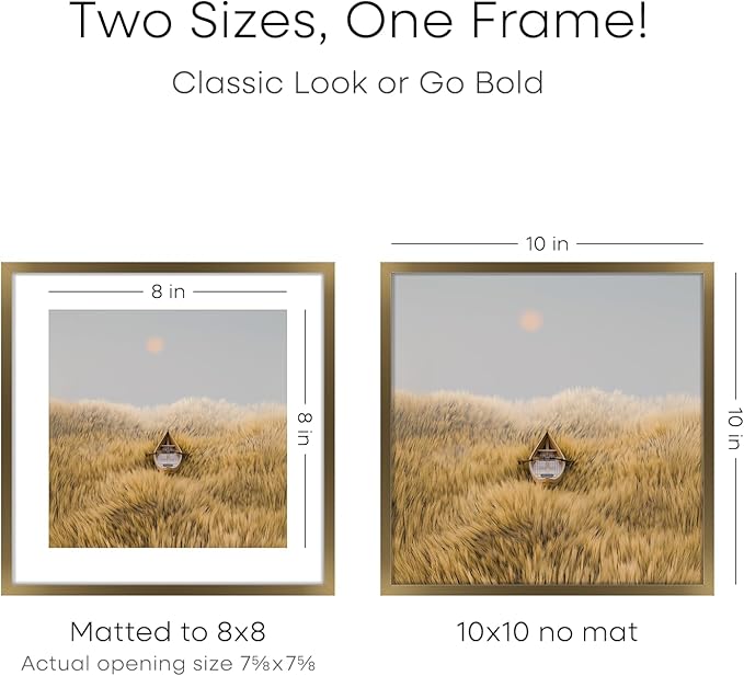 Homeforia 10x10 Picture Frame Bronze, High End Metal 10 by 10 Square Brass Frames with Mat 8 x 8 Photo, 10x10 Poster Frame Matted to 8x8 Art, Wall or Tabletop Frame, Tempered Glass, Wall Kit, Set of 1