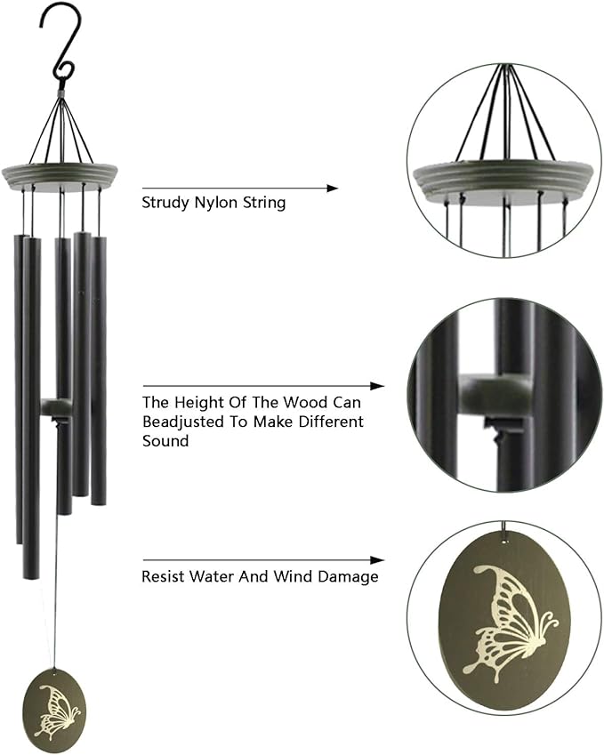 Wind Chimes for Outside, WindChimes Outdoor Tuned Soothing Melody, Wind Chimes Gifts for Mom, Wind Chime Outdoor Decoration, Patio, Garden, Yard. Butterfly Wind-Chime