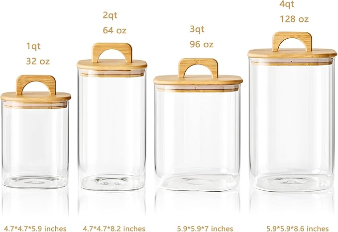 Sweejar 2 qt Glass Food Storage Jars with Airtight Lid, Half Gallon Laundry Pods Container, 64 oz Glass Jars for Laundry Room Organization, 2 Pack
