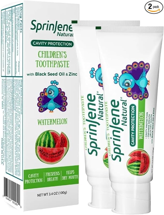SprinJene Natural Kids Toothpaste, Watermelon | Natural Children’s Toothpaste for Cavity Protection | Fluoride Toothpaste for Toddlers | 2 Pack