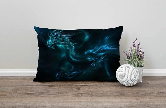 Cool Blue Dragon Cotton Linen Decorative Throw Pillow Case Cushion Cover Pillowcase for Couch Sofa Bed,12 X 20 Inches