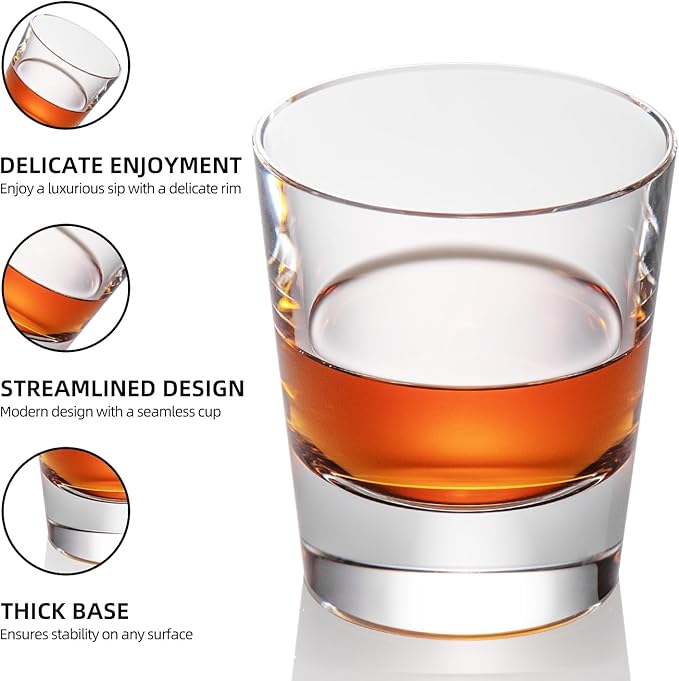 KAMMAK Crystal Whiskey Glasses Set of 2, Hand Blown 8.79oz Old Fashioned Glasses Stemless, Luxury Handcrafted Cocktail Glasses, Scotch Cup for Women, Men Gift for Rocks, Bourbon, Bar Barware