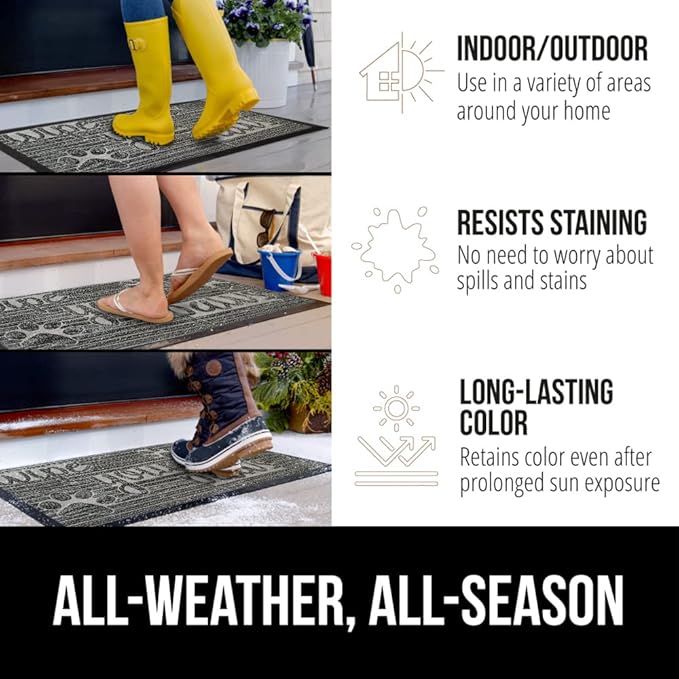 GORILLA GRIP 100% Waterproof All-Season WeatherMax Doormat, 47x35, US Designed Natural Rubber, Stain and Fade Resistant, Low Profile Indoor Outdoor Door Mats, Easy Clean Patio Mat, Stone Paws