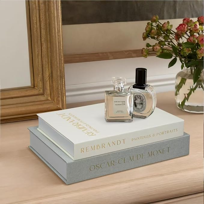 Linen Decorative Books for Home Decor,Set of 2 Aesthetic Faux Decor Book for Decoration,Fake Books for Bookshelf,Keepsake Storage Box (Sage & Beige)